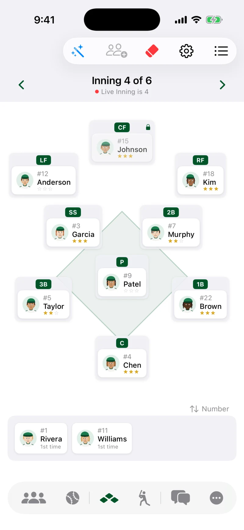 Caught Looking live rotation diamond with fielders by position