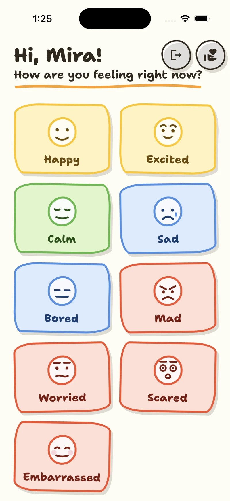 Mood Mates emotion grid with nine faces a child can pick from
